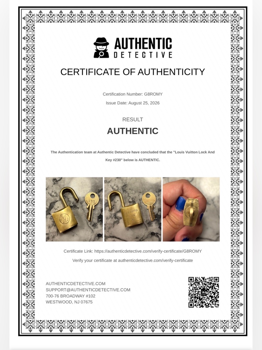 Vintage Louis Vuitton Rare 200 Series Lock and Key #230 with COA - Picture 2 of 11